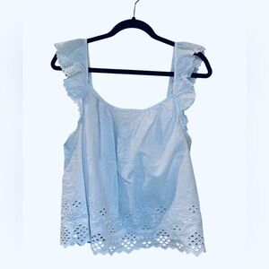 Shabby Chic Women's Eyelet Light Blue Ruffle Sleeve Tank Top Blouse Size: Large